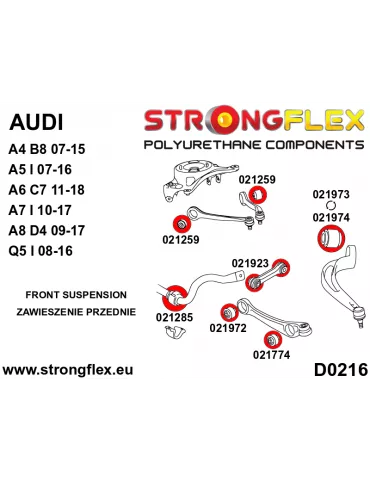  Silent block Polyuréthane Arrière Triangle de suspension Avant Inférieur75mm Volkswagen Phaeton (02-08)
