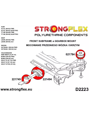  Silent block Polyuréthane Berceau Avant Audi A3 8L (96-03) 2 Roues motrices
