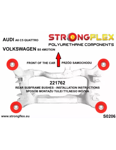  Silent block Polyuréthane Berceau Arrière Audi A6 C5 (97-04) Quattro & Allroad
