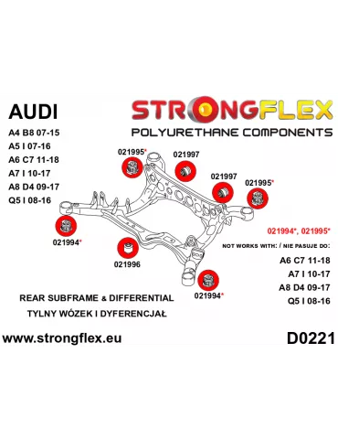  Silent block Polyuréthane SPORT Berceau Arrière Audi A4 IV (07-15) B8 / 8K 2 Roues motrices

