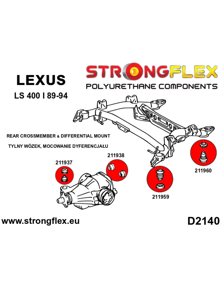  Silent block Polyuréthane barre transversale Arrière kit Lexus LS LS400 I UCF10 89-94
