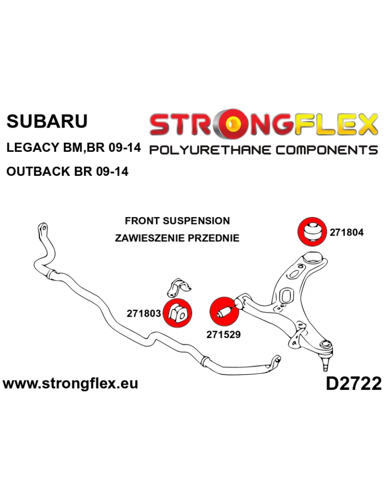  Silent block Polyuréthane SPORT Arrière - Bras de Controle Avant Subaru Legacy/Outback Legacy Outback BM BR (09-14)
