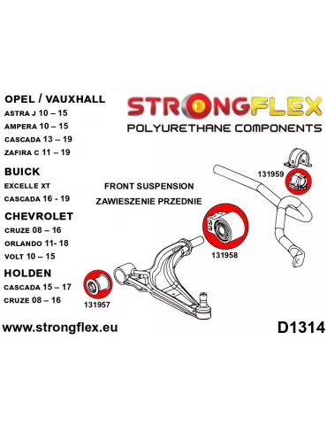  Kit SPORT Silent block Polyuréthane Train Avant Opel / Vauxhall Cascada (13-19)
