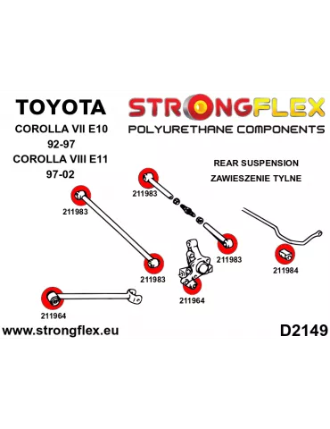  Silent block Polyuréthane Controle Bras Arrière Avant Toyota Corolla VII (92-97) E100
