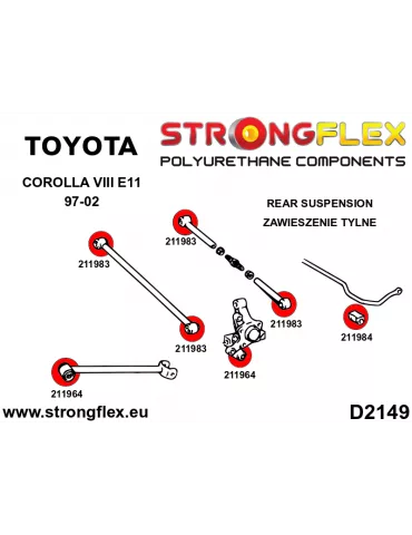  Silent block Polyuréthane de Barre stabilisatrice Arrière Toyota Corolla VIII (97-02) E110