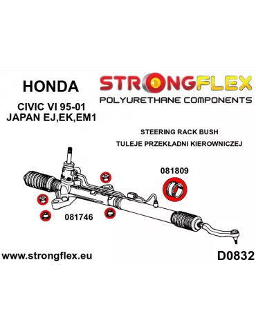  Silent block Polyuréthane Support de Crémaillère de direction kit Honda Civic VI (95-00) EJ / EK EM MA MB MC JAPAN E