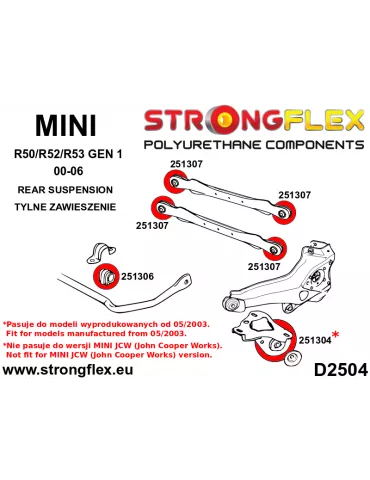  Silent block Polyuréthane Triangle de suspension Arrière 60mm SPORT Mini R50/R52/R53 (00-06)
