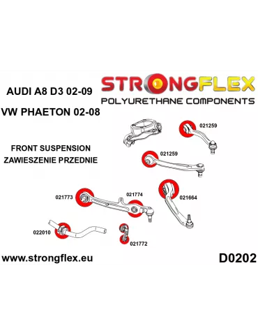  Kit SPORT Silent block Polyuréthane Train Avant Volkswagen Phaeton (02-08)
