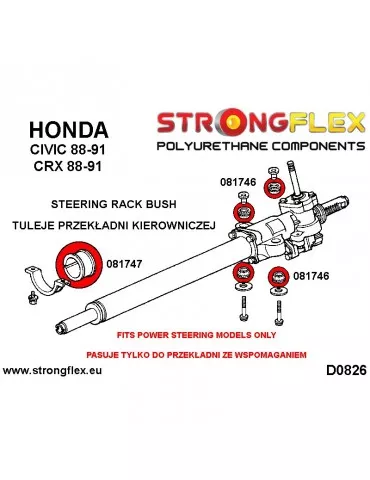  Silent block Polyuréthane Crémaillère de direction Honda Civic IV (88-91) EC / ED EE EF EX
