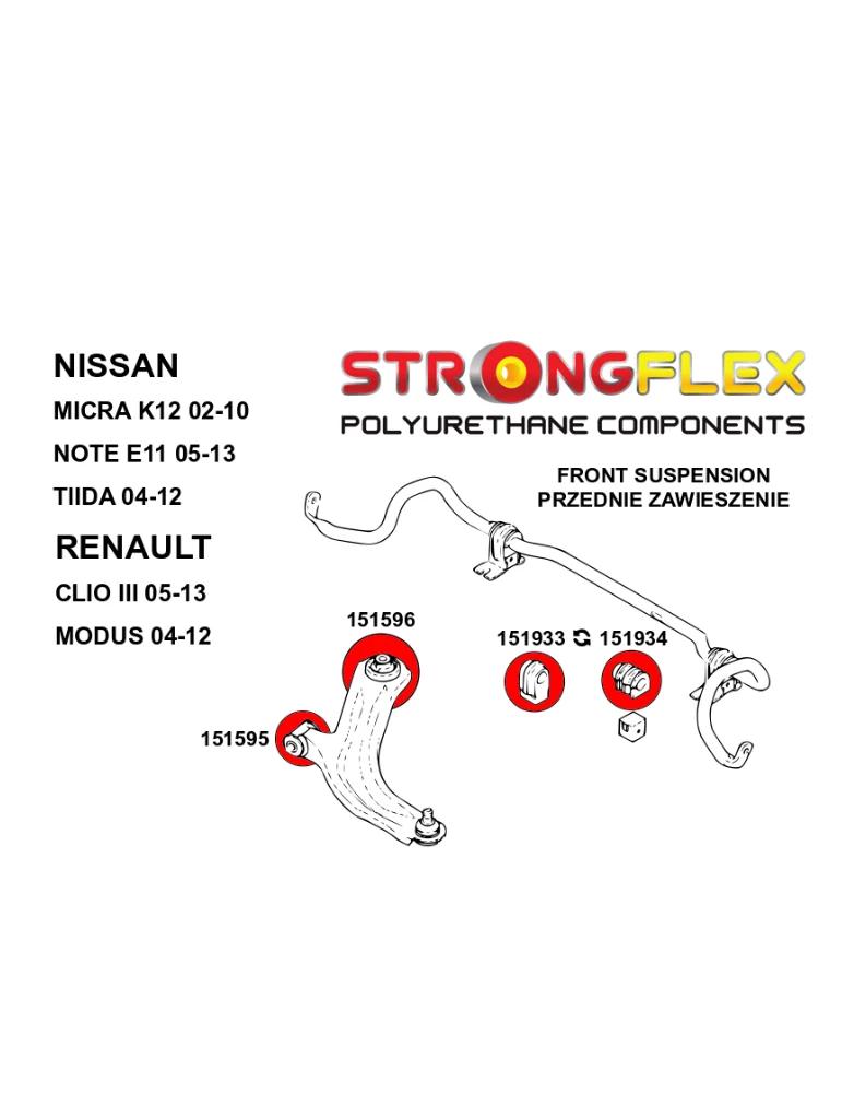  Kit Silent block Polyuréthane Train AvantNissan Note I (05-12) E11