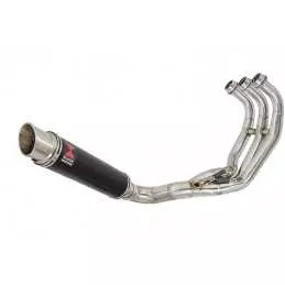 MT09 MT-09 2013-2021 Low Level De-cat Exhaust System with 350mm Round GP Style Black Painted Stainless Steel Silencer