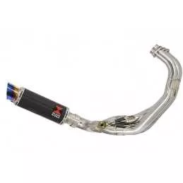 MT09 MT-09 2013-2021  Low Level De-cat Exhaust System with 230mm Round GP Style Carbon Fibre Silencer + Blue Stainless Tip