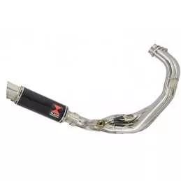 MT09 MT-09 2013-2021 Low Level De-cat Exhaust System with 230mm Round GP Style Black Painted Stainless Steel Silencer