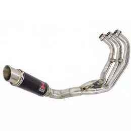 MT09 MT-09 2013-2021 Low Level De-cat Exhaust System with 230mm Round GP Style Black Painted Stainless Steel Silencer